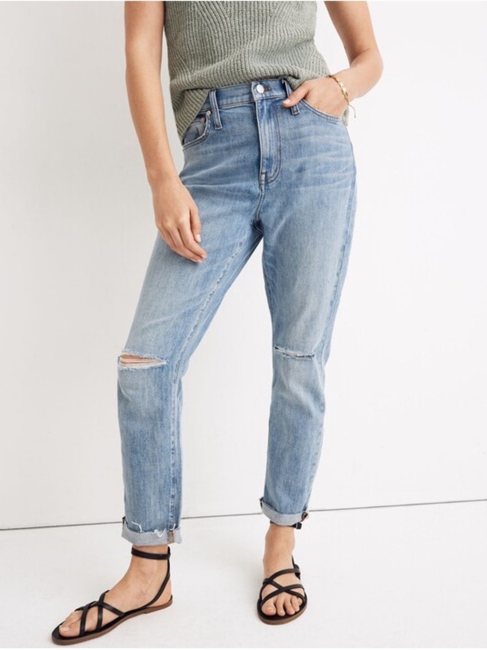 Madewell Light Blue Boyfriend Jeans with Knee Rips